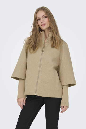 Jacqueline de Yong Jas JDYMEMORY LIFE RIB SHORT JACKET OTW 15353907 CAMEL/MELANGE WITH WHITE