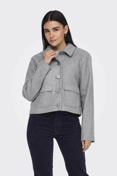 Jacqueline de Yong grijze dames jas | Model vooraanzicht