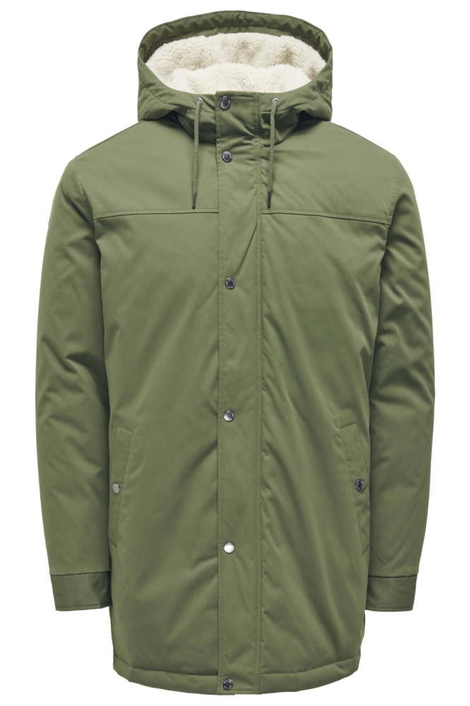 Only & Sons groene heren jas | Vooraanzicht