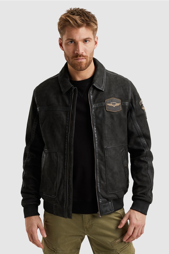 PME legend zwarte heren leren jas | Model vooraanzicht