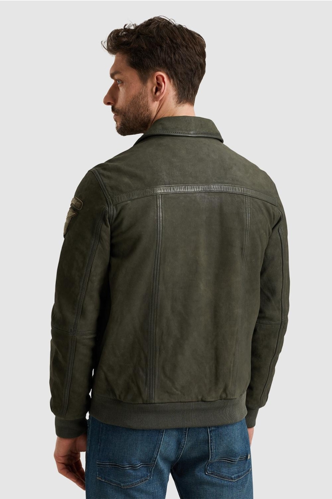 PME legend groene heren leren jas | Model achteraanzicht