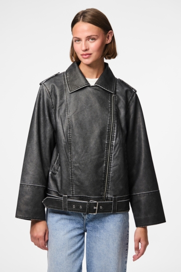 Pieces Jas PCJOSIE COATED BIKER JACKET W. BELT 17158897 Black/Washed