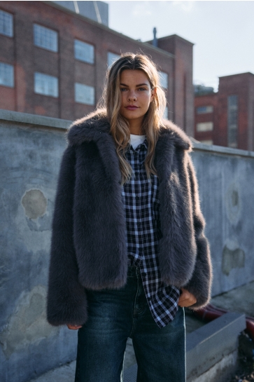 Noisy may NMEVIE L/S FUR JACKET 27031886 CHARCOAL GRAY