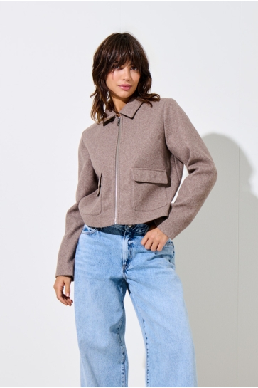 Only Jas ONLVELA ZIP SHORT JACKET OTW 15359339 TAUPE GRAY/MELANGE