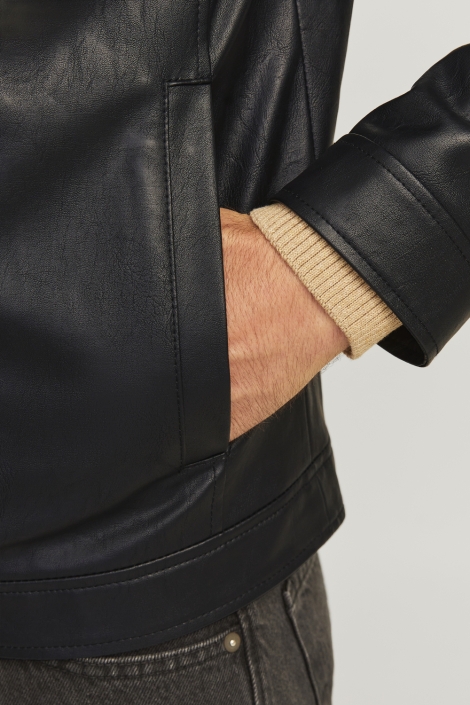 JJ Rebel zwarte heren jas | Close up