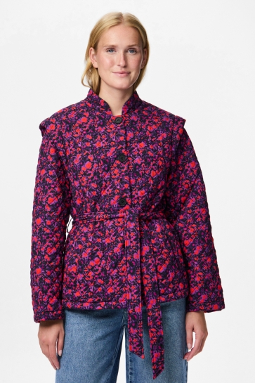 Pieces Jas PCMAROLINE PRINTED JACKET W. BELT 17160461 Black/Dahlia