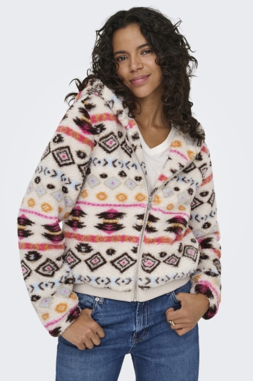 Only ONLANNA CONTACT AOP HOOD JACKET OTW 15358672 PUMICE STONE/AZTEC FUCHSIA PURPLE