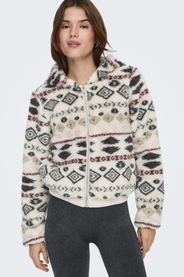 Only Vest ONLANNA CONTACT AOP HOOD JACKET OTW 15358672 PUMICE STONE/AZTEC BALSAM GREEN