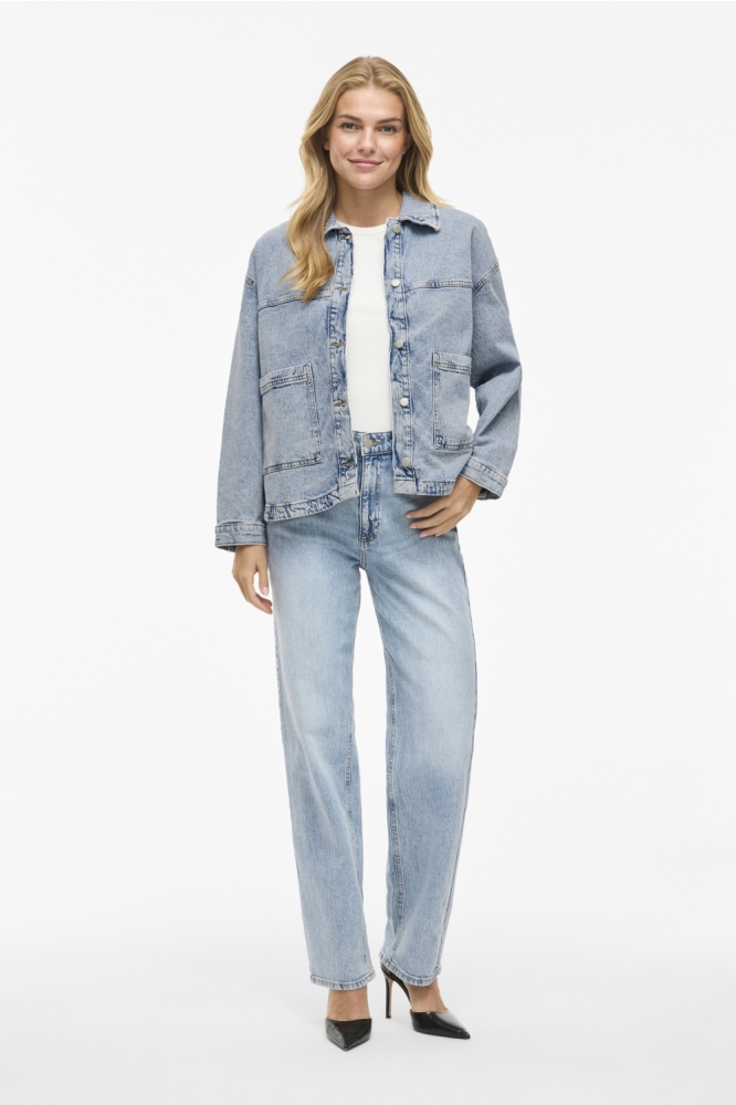 Vila blauwe dames jas | Model vooraanzicht