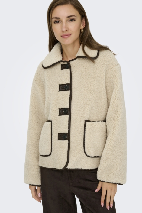 Jacqueline de Yong beige dames jas | Model vooraanzicht