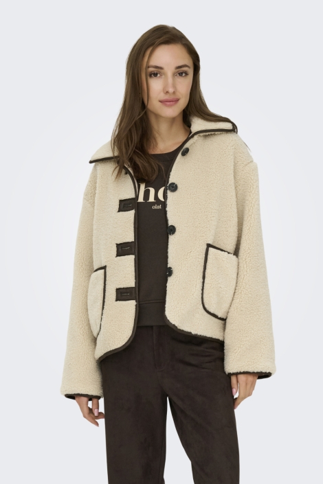 Jacqueline de Yong beige dames jas | Model vooraanzicht