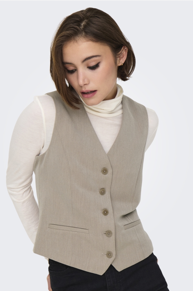 Only taupe dames gilet | Model vooraanzicht