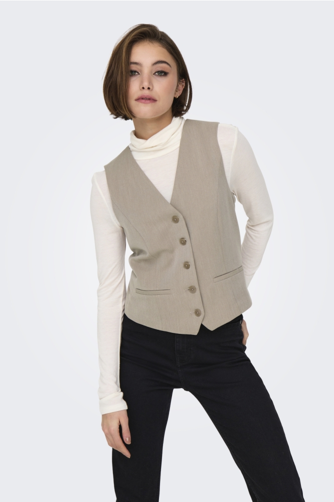 Only taupe dames gilet | Model vooraanzicht