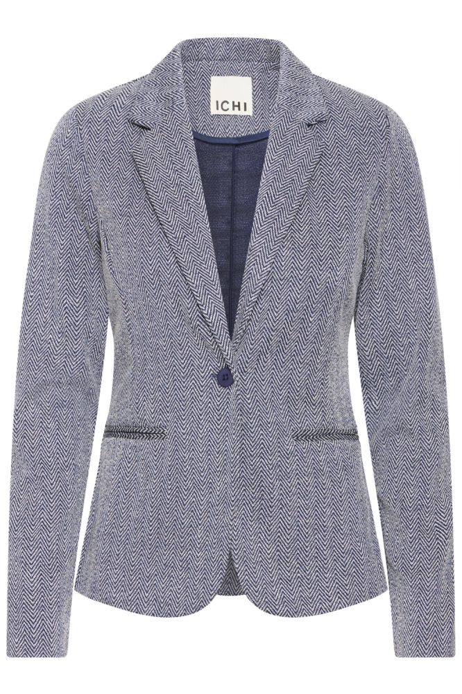 Ichi blauwe dames blazer | Vooraanzicht