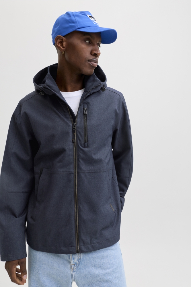 Jack & Jones blauwe heren jas | Model vooraanzicht