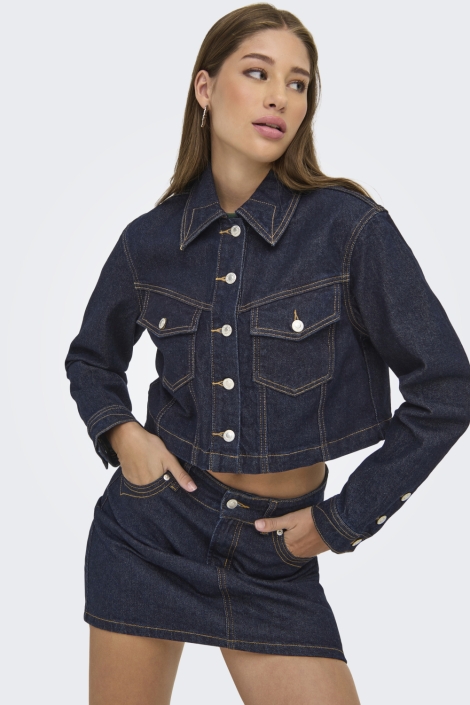 Only blauwe dames jas | Model vooraanzicht