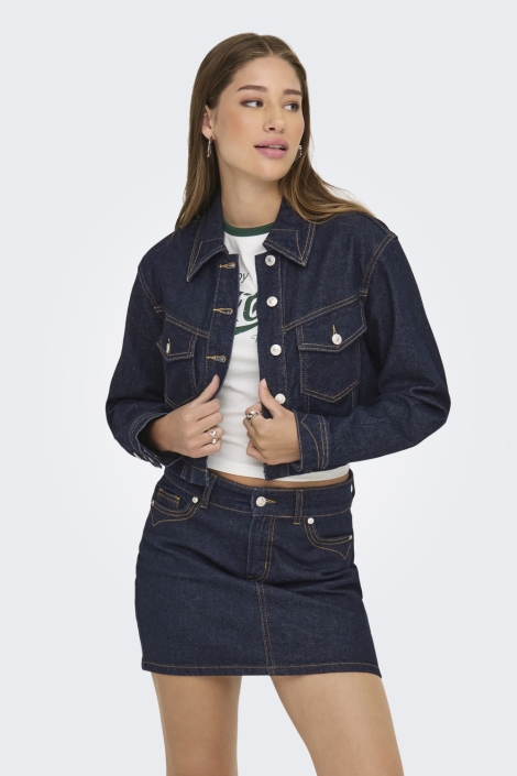Only blauwe dames jas | Model vooraanzicht