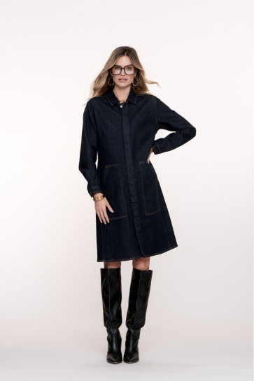 Geisha MIDI DENIM JURK MET OPGESTIKTE ZAKKEN 55515 10 DARK BLUE DENIM