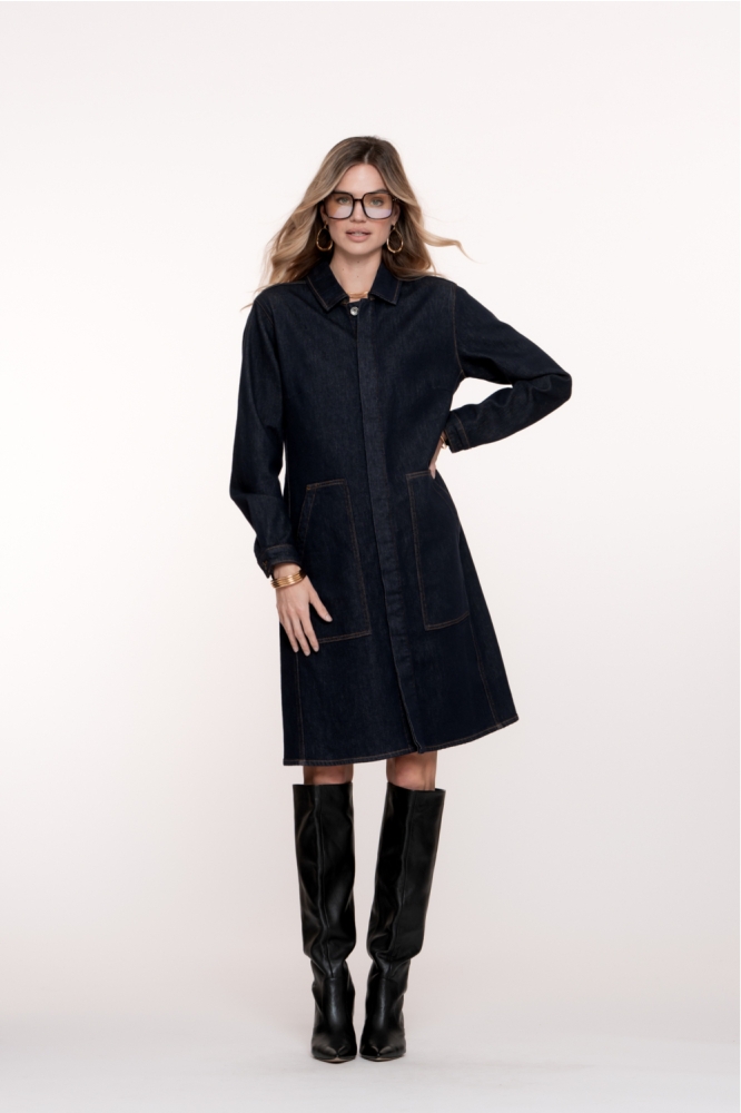 Geisha blauwe dames jurk | Model vooraanzicht