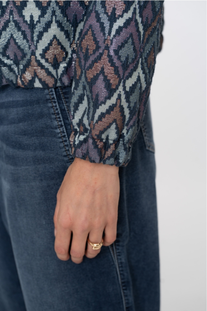 Geisha blauwe dames vest | Close up