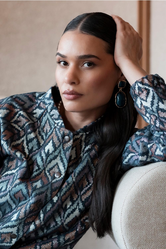 Geisha blauwe dames vest | Sfeerbeeld, In situatie