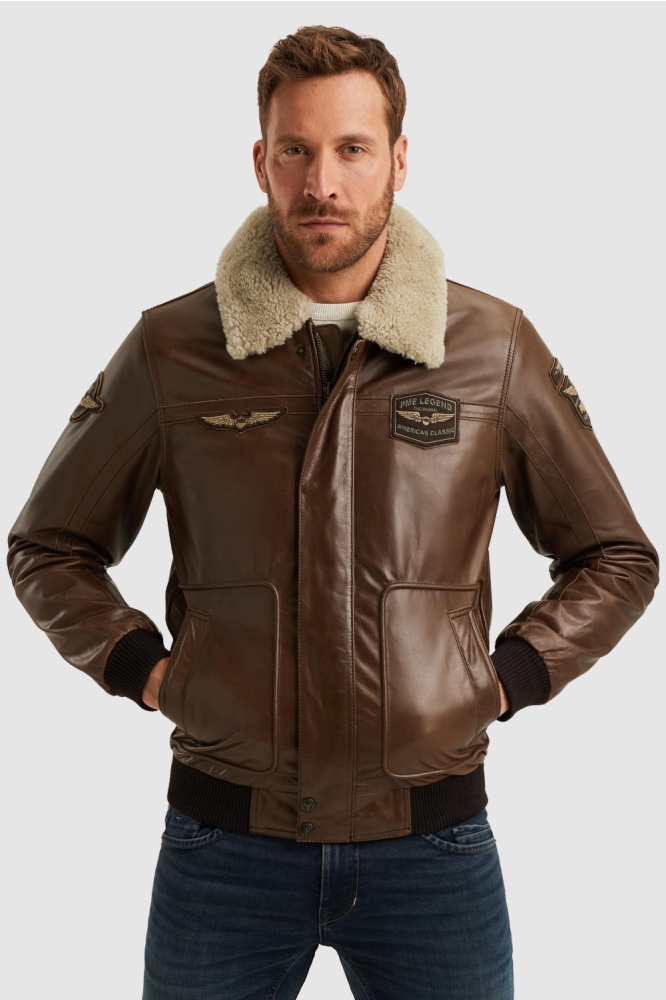 PME legend bruine heren leren jas | Model vooraanzicht
