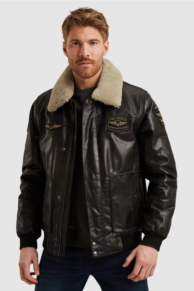 PME legend zwarte heren leren jas | Model vooraanzicht