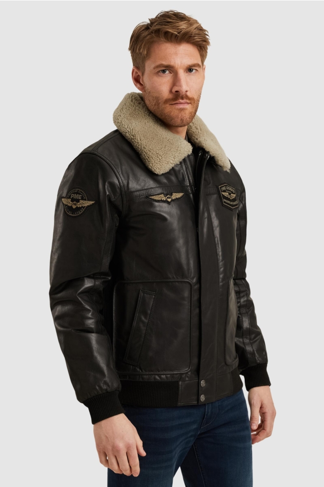 PME legend zwarte heren leren jas | Model zijaanzicht