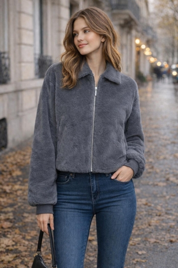 Only ONLDANA LIFE FAUX FUR JACKET CC OTW 15348987 Blackened Pearl