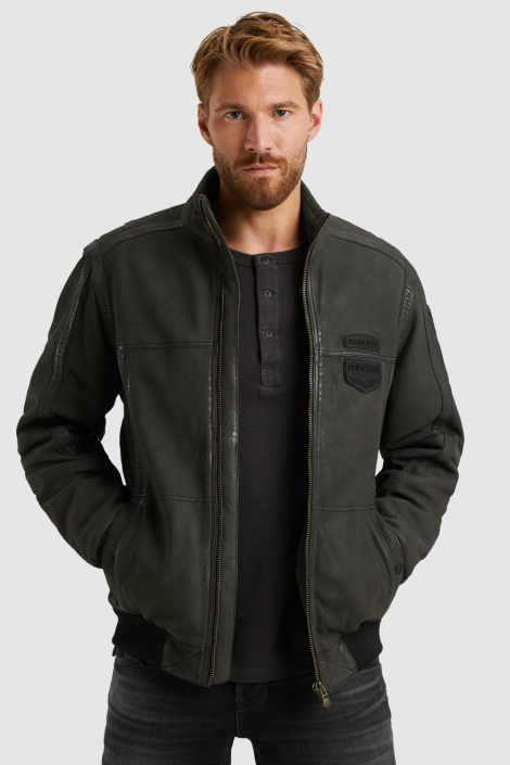 PME legend grijze heren leren jas | Model vooraanzicht