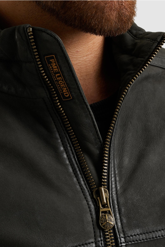 PME legend grijze heren leren jas | Close up