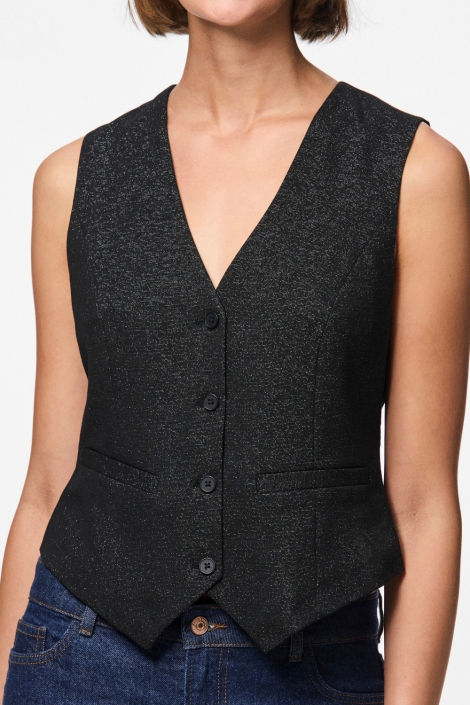 Pieces zwarte dames gilet | Close up