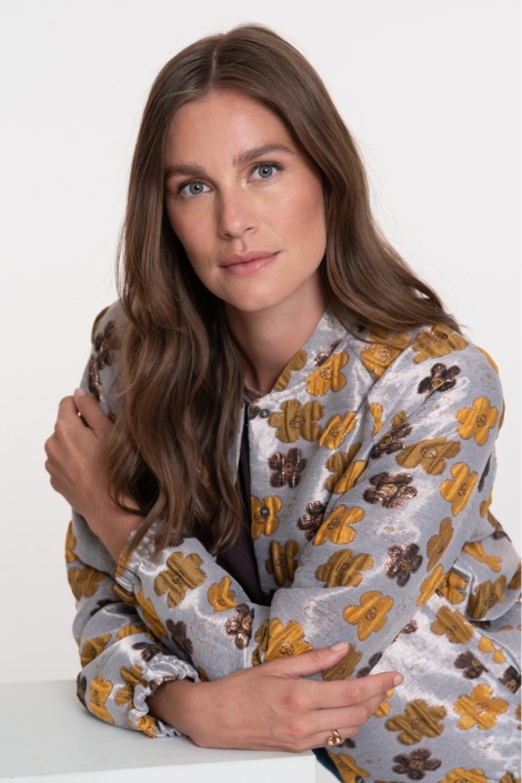 Geisha grijze dames vest | Close up