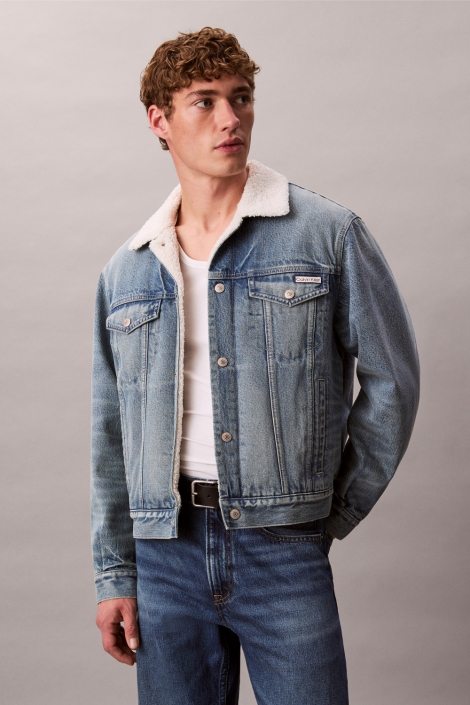 Calvin Klein blauwe heren jas | Model vooraanzicht