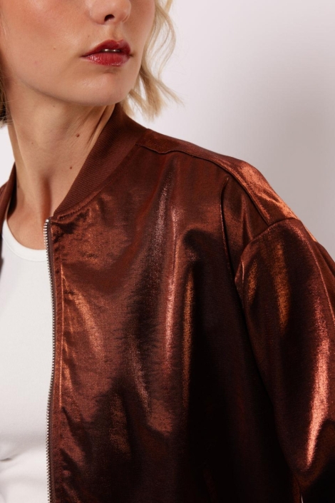 Fluresk koperen dames jas | Close up