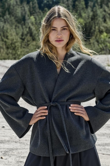 Only Jas ONLFOX-TRILLION SHORT BELT JACKET P 15369040 Dark Grey Melange