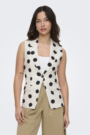 Only Gilet ONLVIESTA S/L LINEN BL WAISTCOAT TL 15375017 CLOUD DANCER/BLACK DOT
