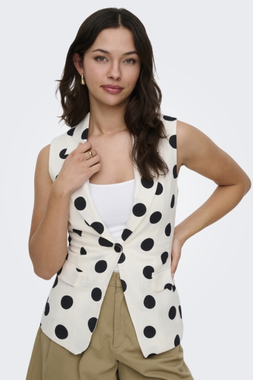 Only Vest ONLVIESTA S/L LINEN BL WAISTCOAT TL 15375017 CLOUD DANCER/BLACK DOT
