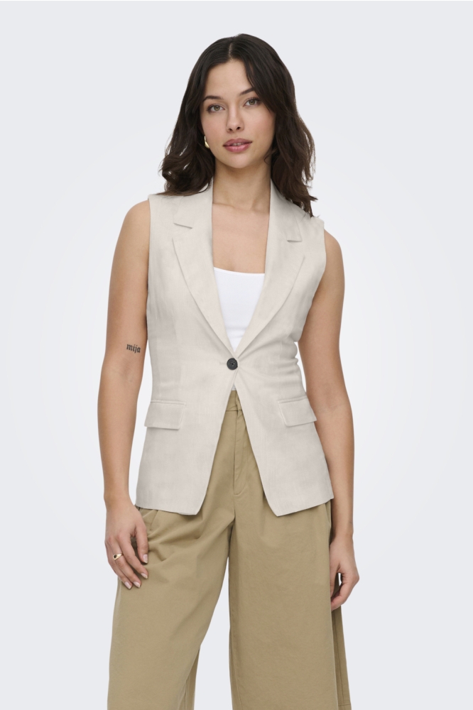 Only beige dames gilet | Model vooraanzicht