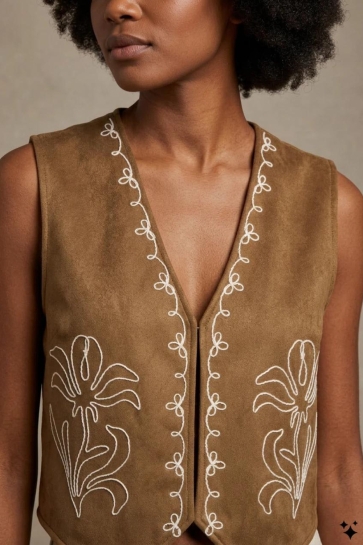 Only Gilet ONLJOLINE FAUX SUEDE EMB. VEST OTW 15374628 Cognac/Emb