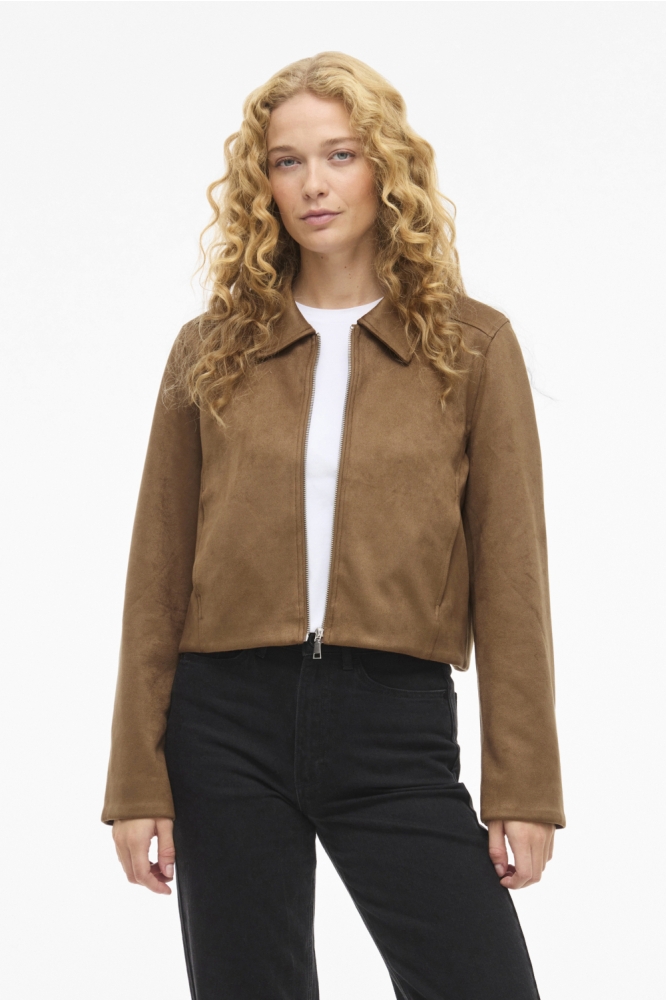 Vila camel dames jas | Model vooraanzicht