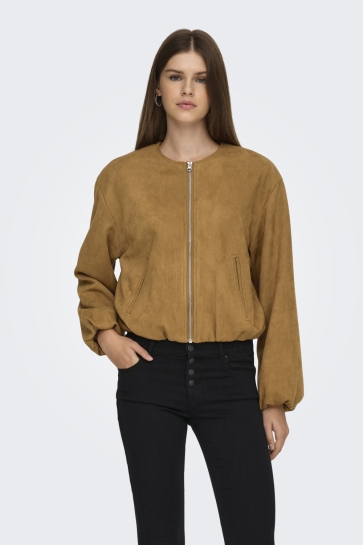 Jacqueline de Yong jdynia faux suede balloon jacket ot Cognac