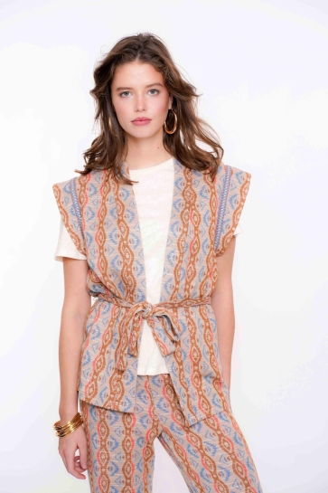 Geisha GILET MET GRAFISCH PATROON 55122-20 Sand/Camel/Blue