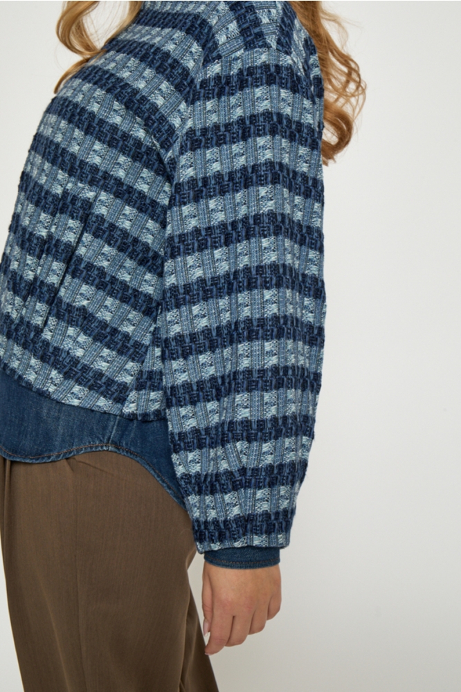 Peppercorn blauwe dames jas | Close up