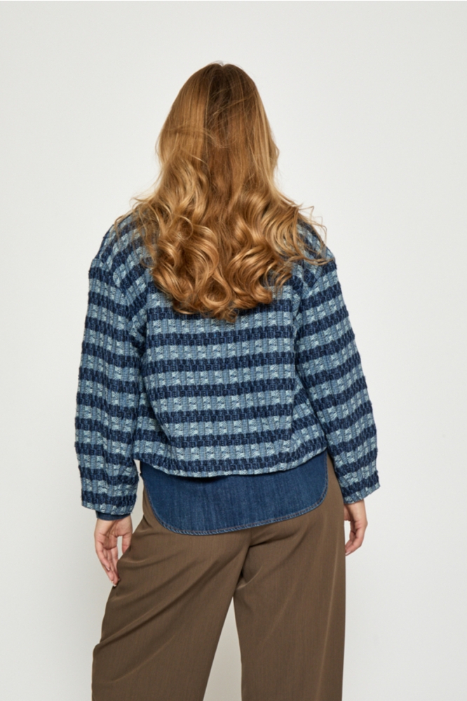 Peppercorn blauwe dames jas | Model achteraanzicht