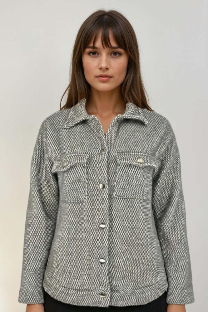 FOS Amsterdam grijze dames blouse | Model vooraanzicht