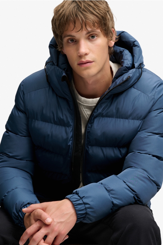 Superdry blauwe heren jas | Close up