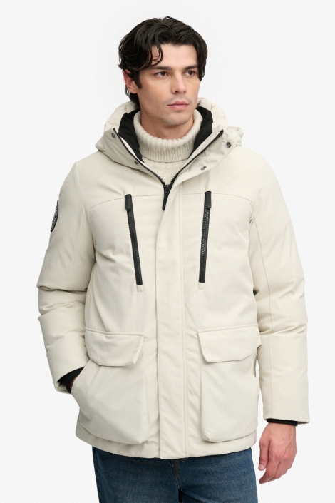 Superdry beige heren jas | Model vooraanzicht