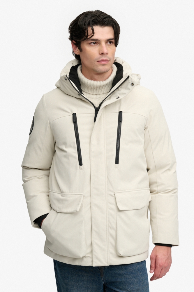 Superdry beige heren jas | Model vooraanzicht
