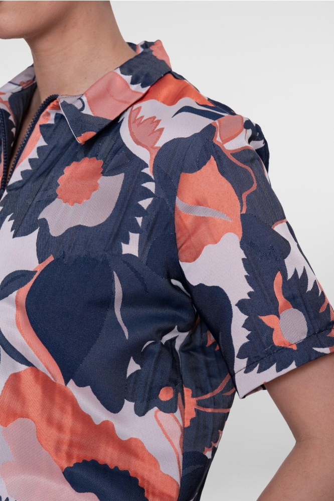 Geisha blauwe dames vest | Close up